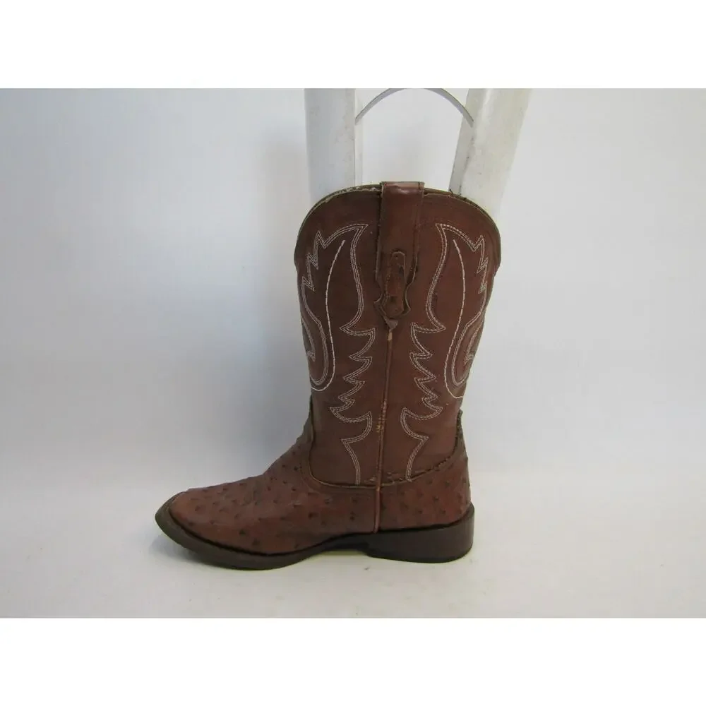 Roper Brand Youth Size 2 M Brown Ostrich Print Cowboy Western Boots